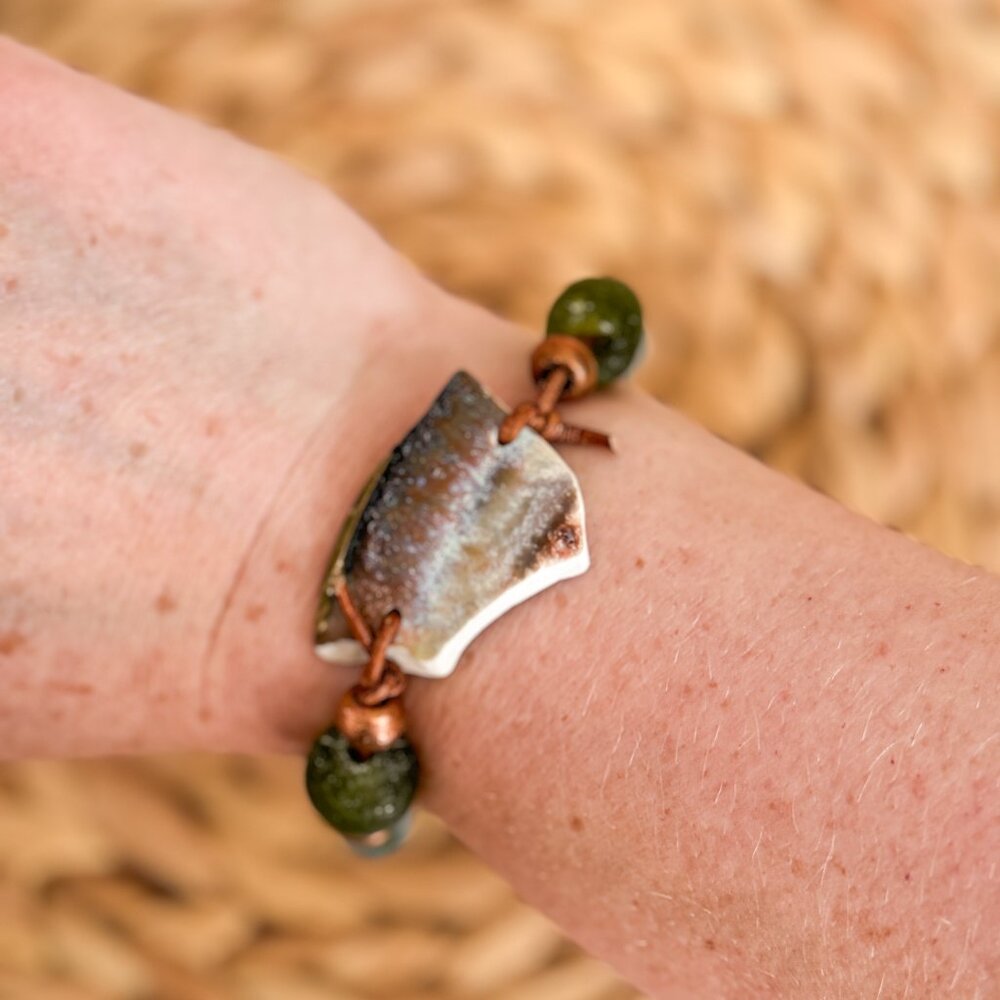 Handmade Ceramic Bracelet | Recycled Glass Beads - Picture 3 of 8